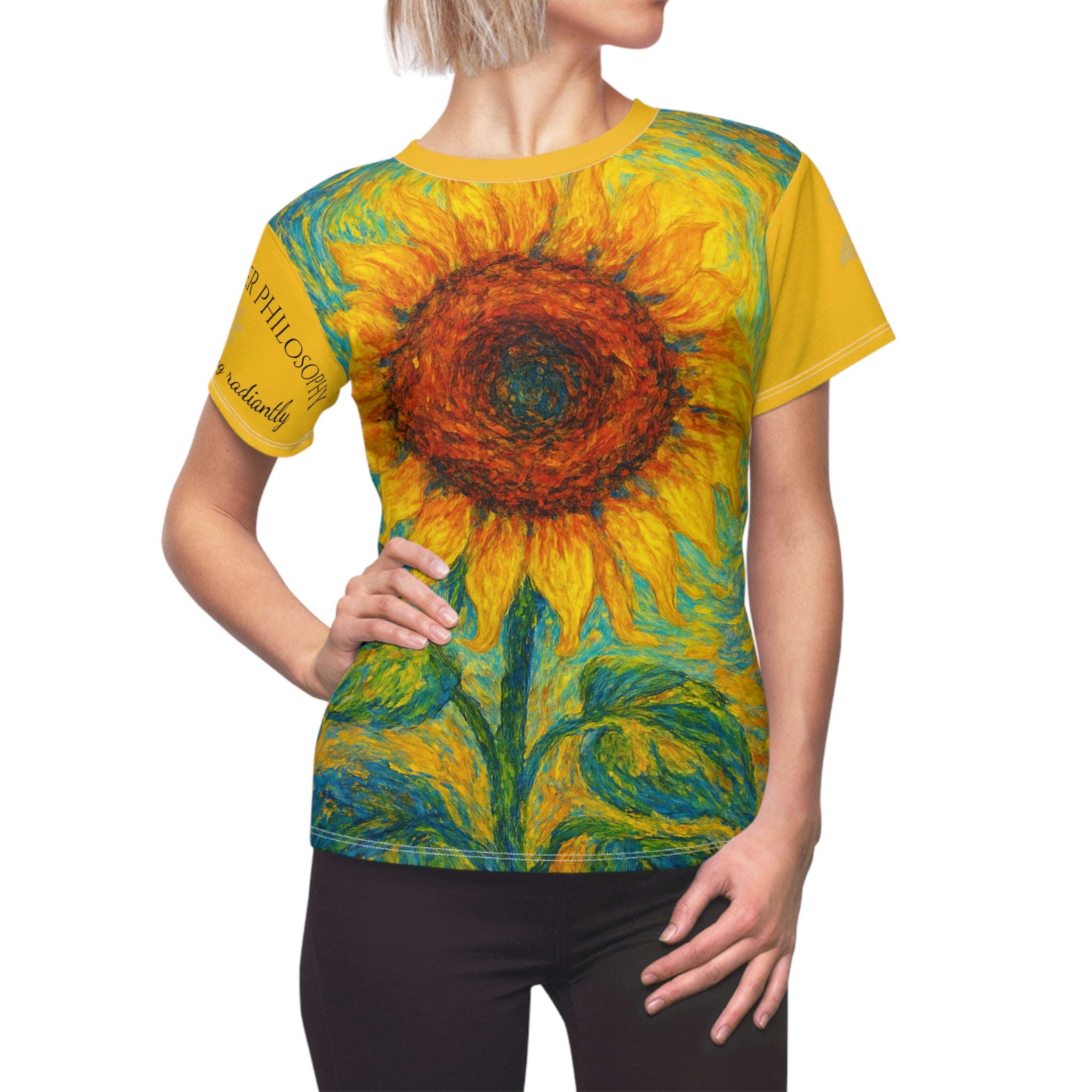Sunflower Art Women's Cut & Sew Tee, Vibrant Floral Shirt, Unique Summer Top, Gift for Art Lovers, Cute Casual Wear